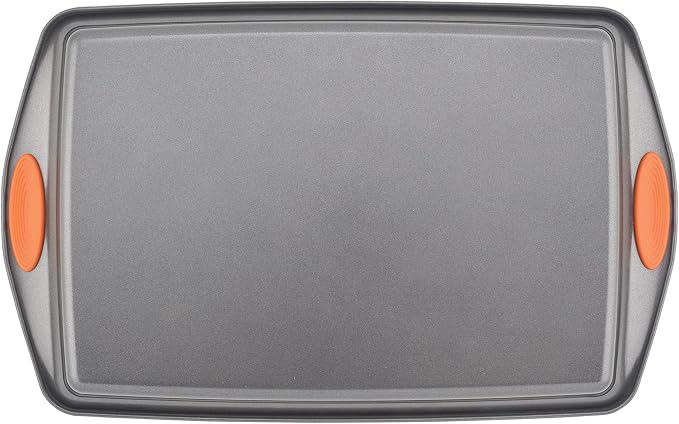 Rachael Ray Yum-o! Nonstick Bakeware Oven Lovin' Rectangle Cake Pan, 9-Inch by 13-Inch, Gray with Orange Handles