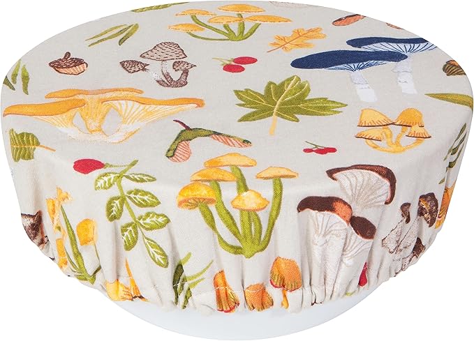 Now Designs Field Mushrooms Save It Reusable Cotton Bowl Covers 7.5 and 9.25 inch, Set of 2