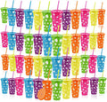 Kochorie 48 Pieces 24 oz Hawaiian Party Cups Luau Tumbler Cups with Straw and Lid 6 Design Reusable Plastic Travel Mug Cup for Hawaiia Party Favors, Luau Party, Tiki Party