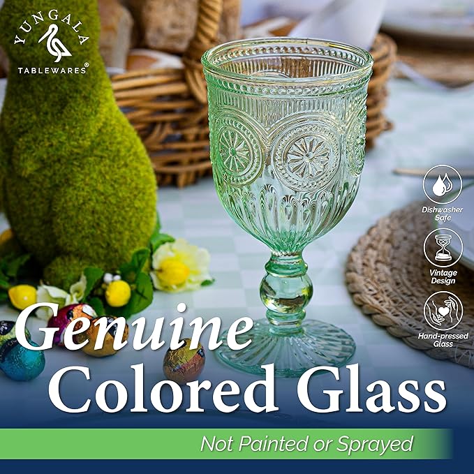 Green Wine Glasses Set of 6 Vintage Hobnail Goblets 10 oz Dishwasher Safe