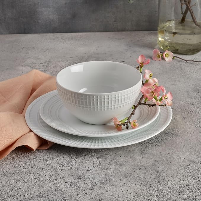 Everyday White Dillan 12 piece Dinnerware Plate Bowl Set, Service for 4