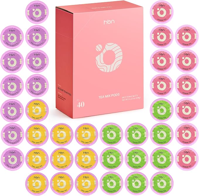 HBN 3-in-1 for Nespresso Capsule & K-Cup Pods & Ground Coffee Multi Coffee Maker + Tea 40-Count Sampler Variety Pack