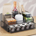 VITVITI Coffee Station Organizer for Countertop, Metal Coffee Bar Organizer Basket with Drawer, 6 Compartments Bar Station Holder for Pods Tea Bag, Black
