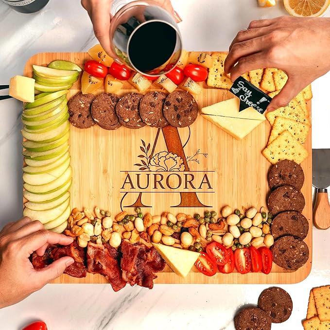 Personalized Monogram Charcuterie Board, Bamboo Cheese Board with Initial - Birth Flower Charcuterie Boards Gift Set, House Warming Gifts for New Home, Hostess Gifts 2026