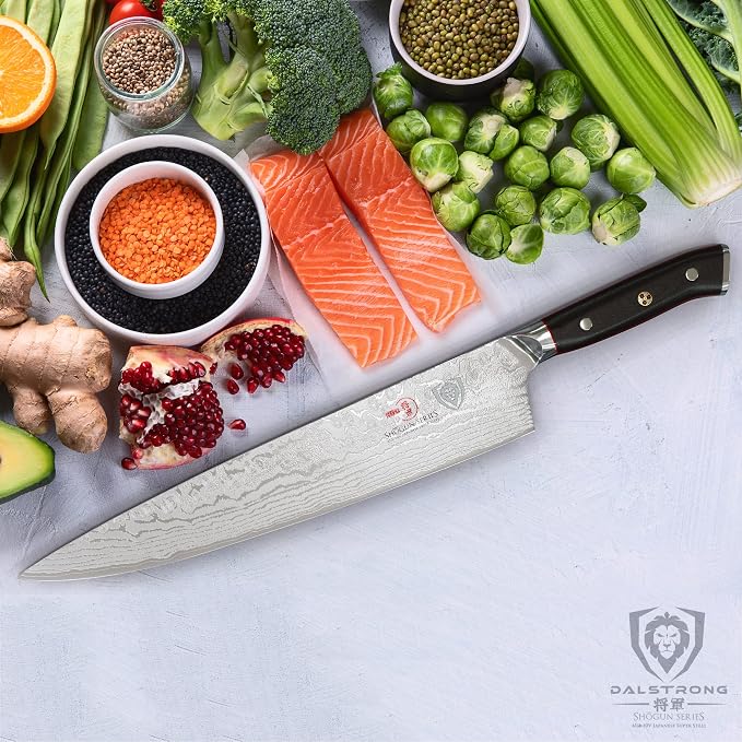 Dalstrong Chef Knife - 12 inch Long Blade - Shogun Series ELITE - Damascus - Japanese AUS-10V Super Steel Kitchen Knife - Black G10 Handle Cooking Knife - Razor Sharp Chef's Knife - w/Sheath