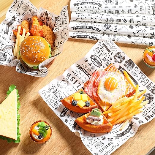 600 Pcs 12 x 12 Inch Deli Wax Paper Sheets Grease Resistant Tray Basket Liners Newsprint Paper Water and Grease Proof Sandwich Wrapping Square Hot Dog Wrappers for Food Baking (White)
