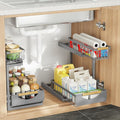 2 Pack 2 Tier Under Sink Organizer and Storage for Bathroom and Kitchen - Under Cabinet Pull Out Shelf Organizers - Sliding Out Drawer Organization for Home Cabinets Shelves and Drawers