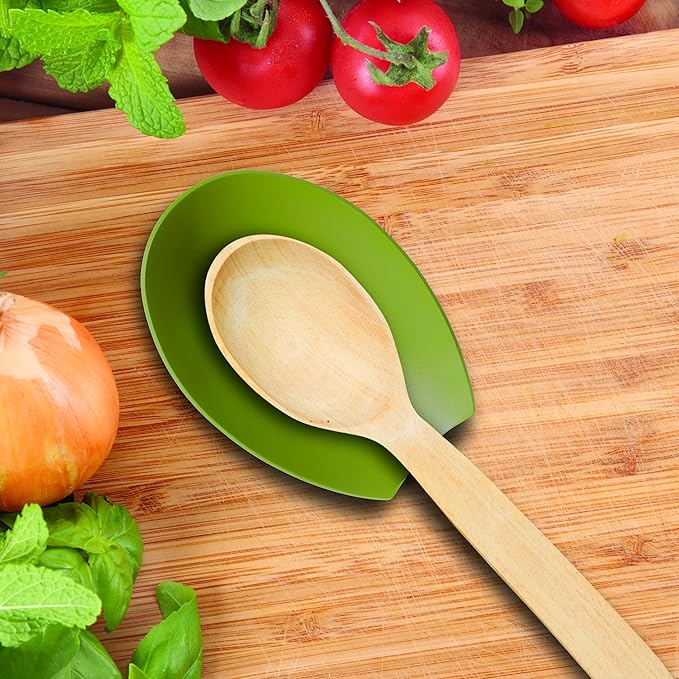 Oggi Spooner Stainless Steel Spoon Rest- Holds Kitchen Utensils for Mess Free Cooking, Stove Top, or Coffee Station; Kitchen Accessories, Utensil Rest, Olive, 5.25 inch by 3.5 inch (7635.14)
