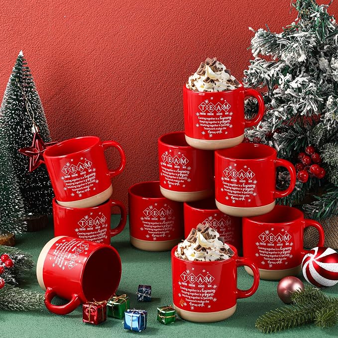 Didaey 10 Pcs Team Gifts for Employees Bulk 13 oz Thank You Mugs Gifts Bulk Cups Red Team Cups Inspirational Ceramic Coffee Mugs for Teacher Nurse Coworker Office Staff Manager