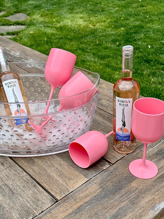 FOX & GRAPES Plastic Stemmed Wine Glasses | Unbreakable/Shatterproof, Reusable, Food Safe, Dishwasher Safe, For Birthday and Party, 16oz (Pink, Set of 12)
