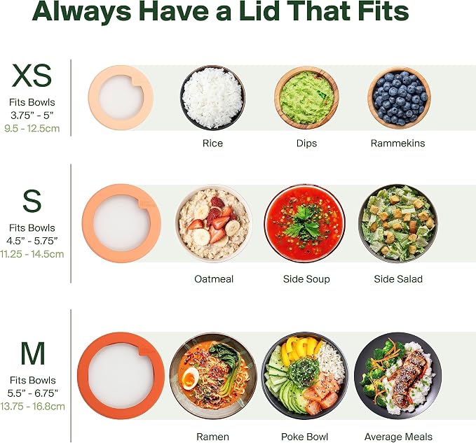Food Huggers Replacement Lids for Glass Storage Containers | Silicone & Glass Lids that Don’t Crack | Fits Most Round Container Brands & Bowls | 100% Plastic Free | 3 Lid Set (XS,S,M), Terracotta
