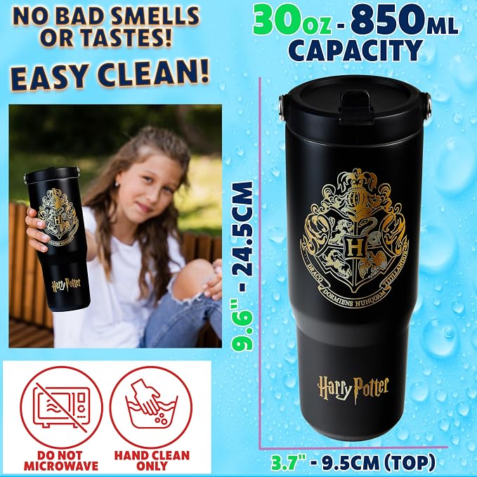 Get Trend Harry Potter Tumbler with Straw 30oz Kids Teens Insulated Cup with Lid Handle Travel Mug Cups with Lids for School Sports Gifts for Kids (Black Harry Potter)