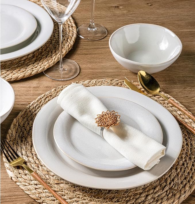 AmorArc Ceramic Dinnerware Sets, Handmade Stoneware Reactive Glaze Plates and Bowls Set, Scratch Resistant | Dishwasher & Microwave Safe, Service for 4 (12pc)