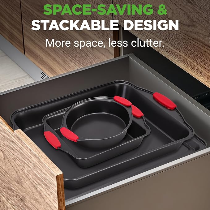 NutriChef Baking Pans Set - 6 Piece Bakeware with Nonstick Carbon Steel for Easy Release and Cleanup, Durable and Versatile Design, Includes Cookie Sheet, Loaf Pan, Muffin Tin & More