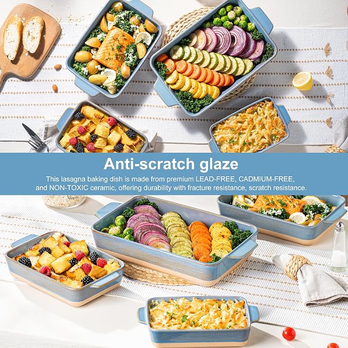 Dafuceramic Casserole Dishes for Oven, Baking Dishes, Ceramic Bakeware Sets of 4, Rectangular Baking Pan Set with Handles for Baking, Casserole, Kitchen, Wedding Gift (Blue Yellow)
