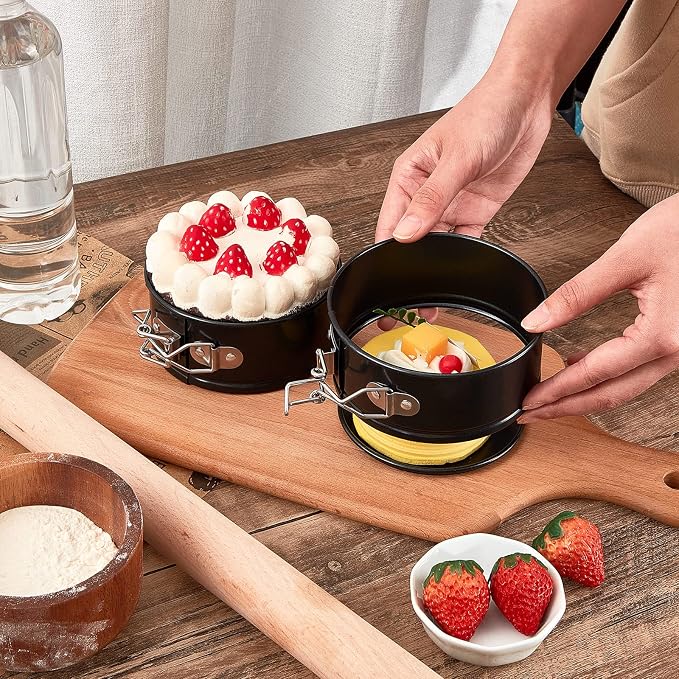 Sunnyray 8 Pcs 4 Inch Springform Pan for Baking Mini Cheesecake Pans with Removable Bottom Nonstick Leakproof Round Cake Mold Spring Form Molds for Mini Cheesecake Pizza and Quiches (Black)