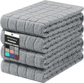 Homaxy Premium Cotton Kitchen Towels 16"x 28", Large Natural Ring Spun 390 GSM Dish Towels, Super Absorbent Terry Kitchen Hand Towels, Soft Tea Towels with Hanging Loop, Pure Grey Check Design, 4 Pack