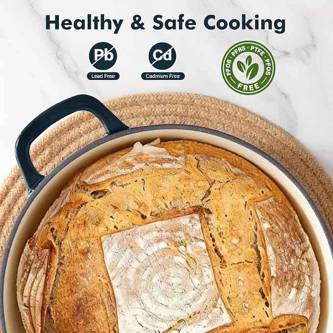 SENSARTE Enameled Cast Iron Dutch Oven Pot with Lid 3.5/5.5/6.5 Quart Heavy-Duty Round Dual Handles Kitchen Pot with Cotton Potholders & Silicone Trivet, Pot for Bread Baking, Stews, Braising, Roasting, Oven Safe, 6.5 Quart, Emerald Green