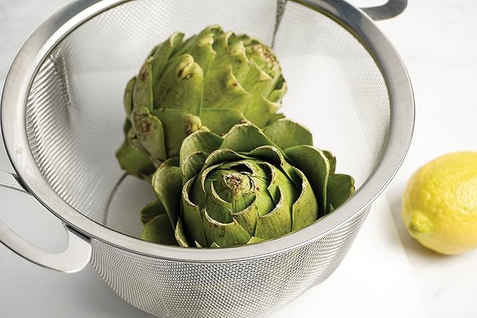 RSVP International Endurance Kitchen Collection Stainless Steel Mesh Strainer, 6 Quart, Wide Rim