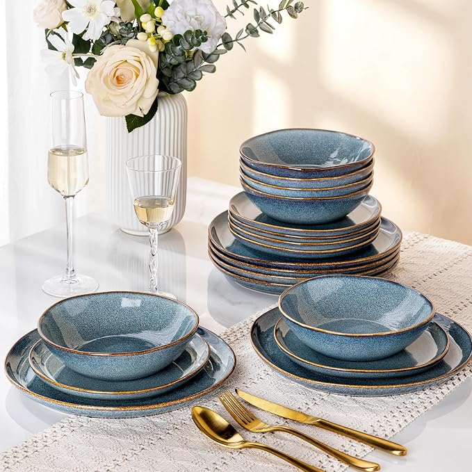 AmorArc Ceramic Dinnerware Sets,Handmade Reactive Glaze Stoneware Plates and Bowls Sets,Highly Scratch Resistant | Dishwasher & Microwave Safe Dishes Set,Service for 8 (24pc)