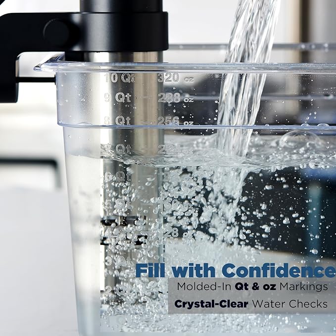 CURTA 26 Qt Extra Large Sous Vide Container with Notched Lid, 1/1 Full Size 8" Deep Polycarbonate Water Bath Tub, Fits Anova and Most Cookers (Immersion Circulator NOT Included)