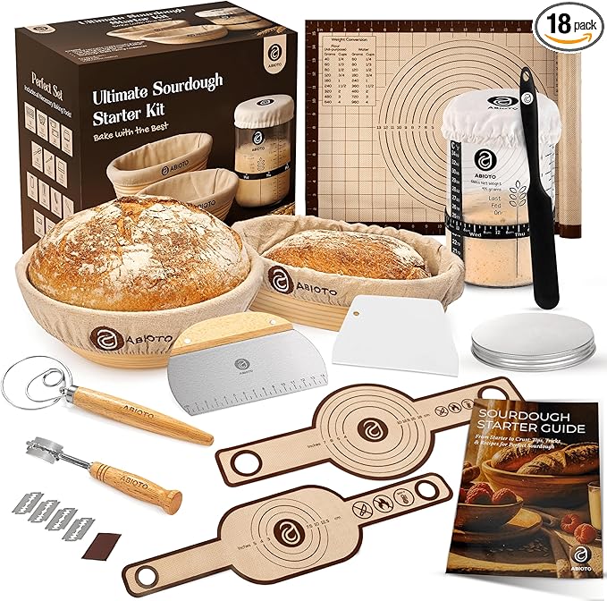 Sourdough Starter Kit with 10" Round & 11" Oval Banneton Proofing Basket and 34oz Starter Jar - Beginner-Friendly Sourdough Bread Baking Supplies and Baking Gifts for Women, Men, and Bread Bakers