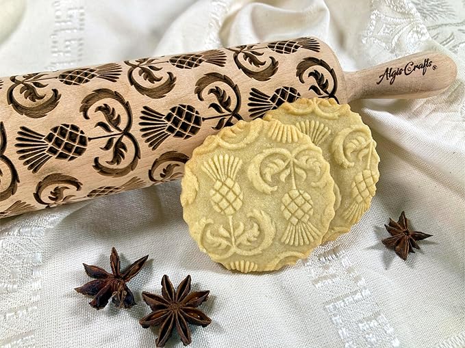THISTLES Embossing Rolling Pin Laser engraved rolling pin with Thistle flowers Gift for mother friend