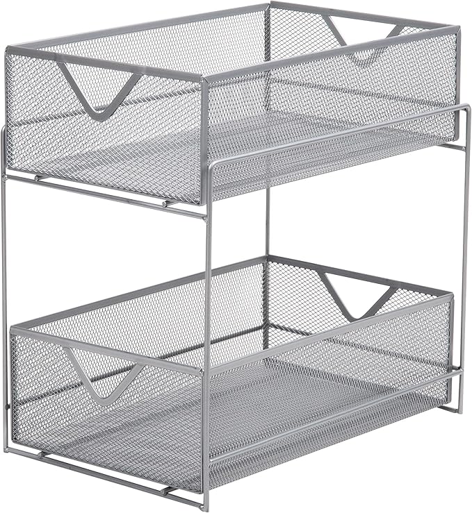 Mind Reader Accessory Organizer, Supply Storage, Makeup, Office, Kitchen, Metal Mesh, Silver
