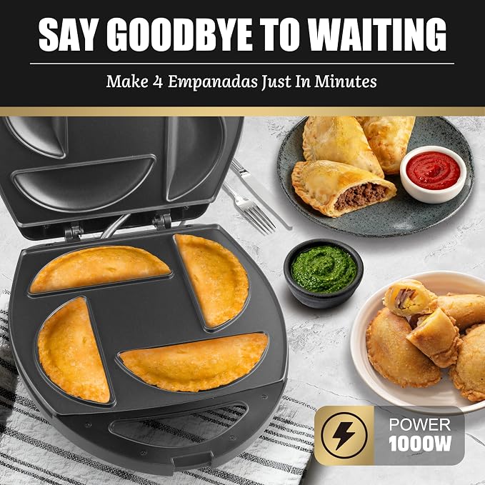 FineMade Electric Empanada Maker Machine with Press Mold, Large Dumpling Maker, Pierogi Maker Press Machine, Make 4 Psc of 6 Inches Large Empanadas, Jamaican Beef Patties,Calzones, Pocket Pies