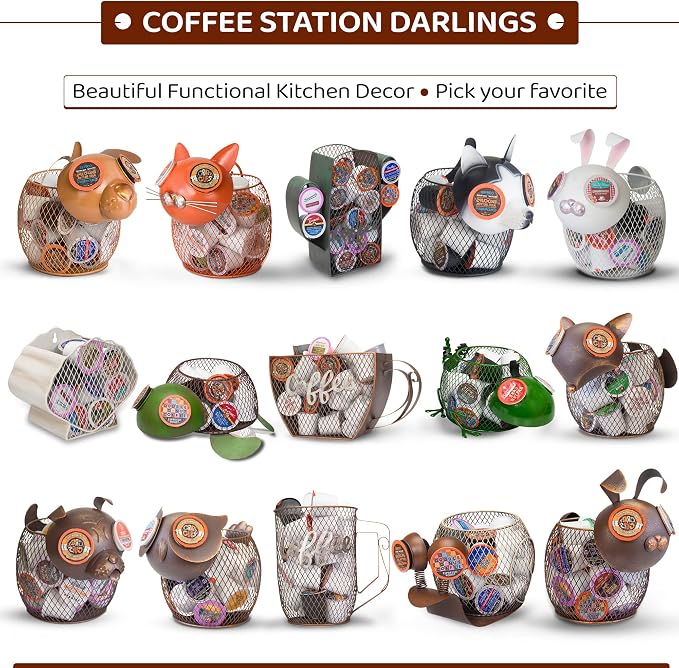 Made Easy Kit Coffee Pod Organizer - Home Coffee Bar Functional Décor - Café Station Countertop Storage Accessories (Brown Horse)