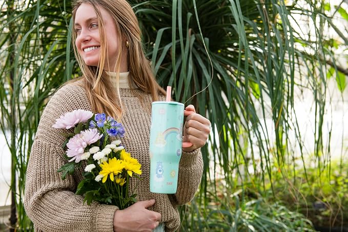 Zak Designs Care Bears Sutton Travel Tumbler for On the Go, 30oz Stainless Steel with Vacuum Insulation, Silicone Straw, and Carry Handle for Cold Drinks (Care Bears)