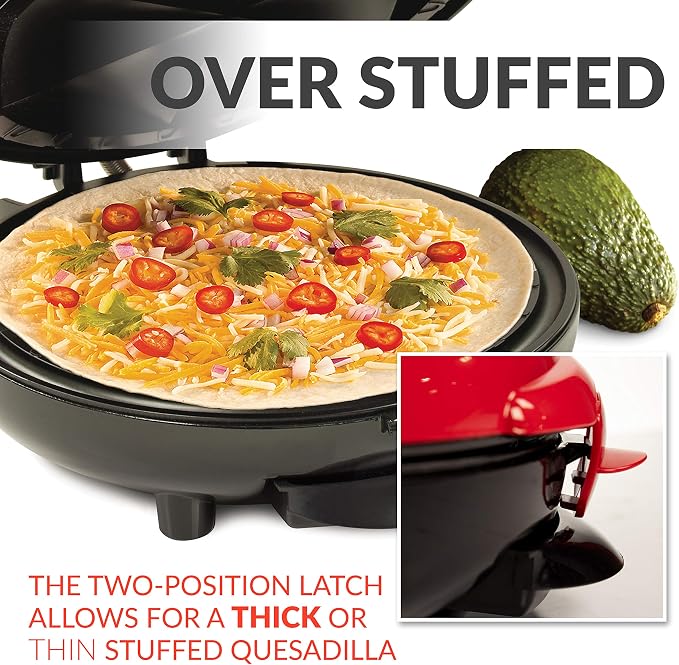 Nostalgia Taco Tuesday Deluxe 8-Inch 6-Wedge Electric Quesadilla Maker with Extra Stuffing Latch, Red