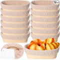 Gejoy 12 Set Bread Proofing Baskets Oval Shaped Banneton Dough Proofing Bowls Kit with Cloth Liner and Plastic Scraper Sourdough Proofing Basket for Home Sourdough Bakers Supplies (10 Inch)
