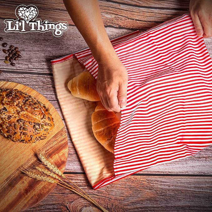 Sourdough Bread Bag – Reusable Beeswax Bread Storage Bags (2 Sizes) for Homemade & Artisan Loaves, Plastic-Free Bread Keeper – Stripey Red (CLASSIC) - While Stocks Last
