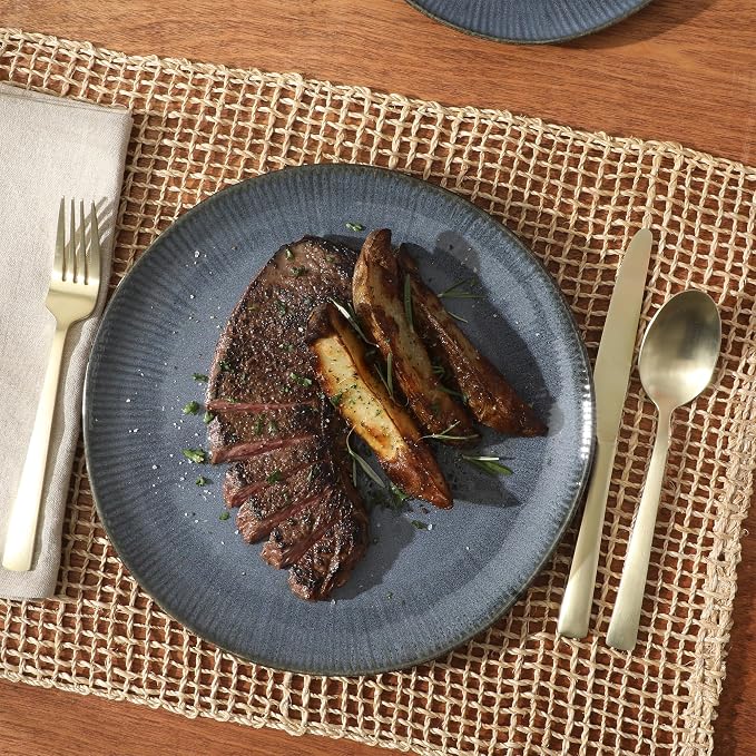 Gibson Elite Sandy Pines Stoneware Plates and Bowls Set - 12 Piece Reactive Glaze Dinnerware Set - Service for 4 - Dishwasher and Microwave Safe - Blue