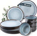 LeRatio Ceramic Dinnerware Sets for 4,Plates and Bowls Sets,Handmade Reactive Glaze Dishes Set,Chip Resistant and Scratch Resistant | Oven&Dishwasher & Microwave Safe,Service for 4-Black &Gray