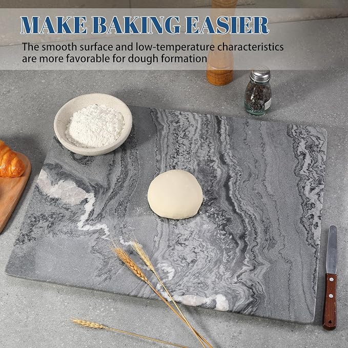 Koville Marble Cutting Board for Kitchen, 16x12 Inches Large Marble Slab Cheese Board, Rectangular Serving Board for Baking Charcuterie Pastry, Natural Stone Board for Countertop(Gray)