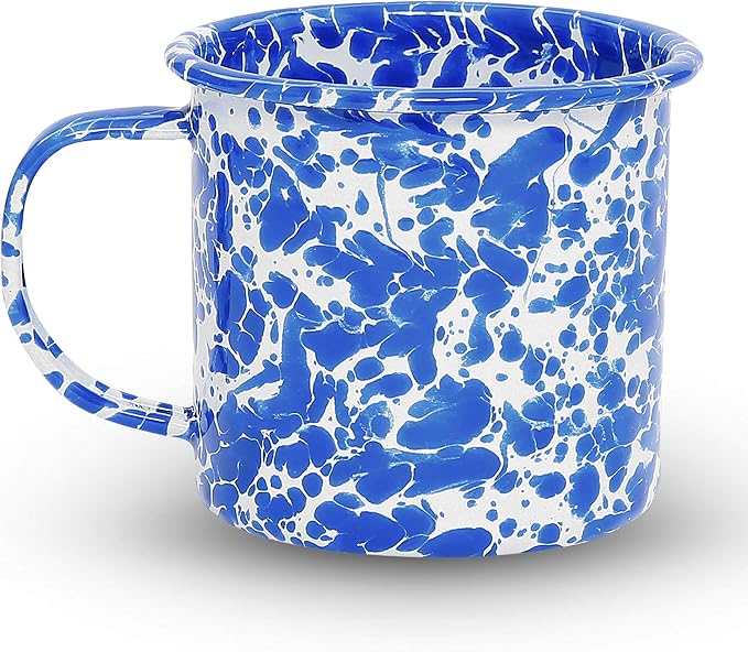 Crow Canyon Home Enamelware Mug, 12 ounce, Blue/White Splatter (Set of 4)