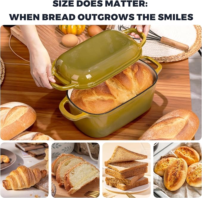 4.6 Quart Dutch Oven for Bread Baking, Combo Oval Enameled Cast Iron Bread Pan with Lid, Sourdough Bread Dutch Oven for a Crispy Crust, Olive