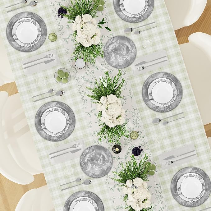 Porcelain Lightweight Dinnerware Sets for 4, 16 Pieces Grey Floral Ceramic Plates and Bowls Set, Branch Dishes Set with Pasta Bowls, Microwave and Dishwasher Safe