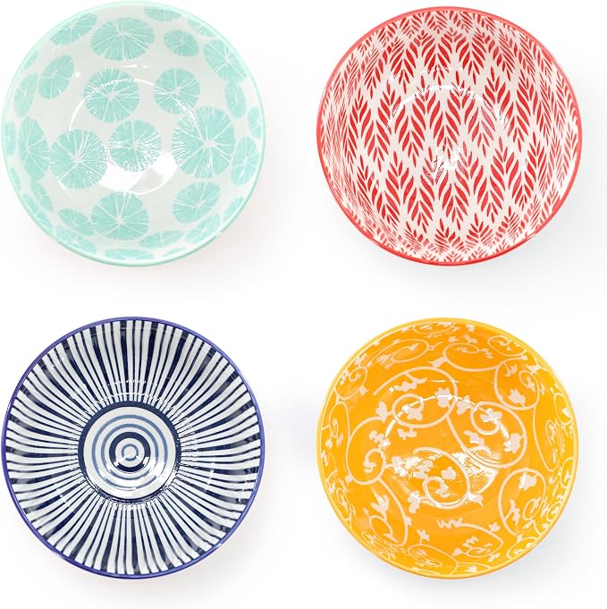 Elama Giovanna 16 Piece Assorted Design Porcelain Multi-Color Graphic Double Bowl Dinnerware Set, Tableware, Serveware, Dinnerware Set, Bowl Set (16 Piece)