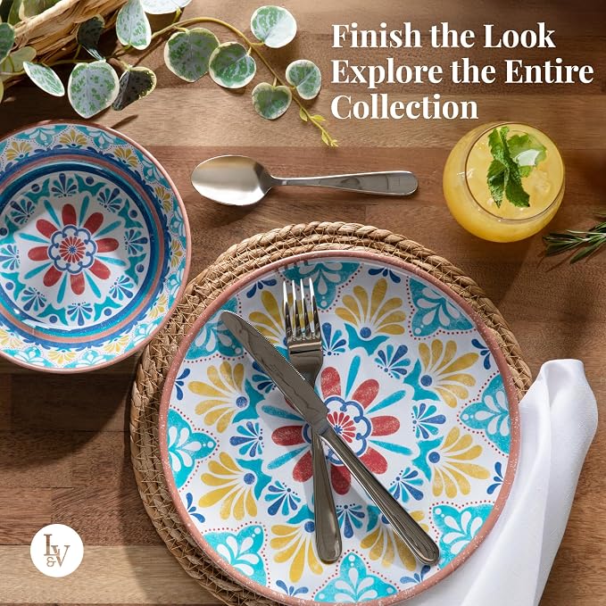 Larder & Vine 12-Piece Melamine Dinnerware Set: Durable, Lightweight, Break-Resistant Plates & Bowls – Stylish, Non-Toxic, Dishwasher Safe – Ideal for Everyday Use, Indoor & Outdoor Dining – Southwest