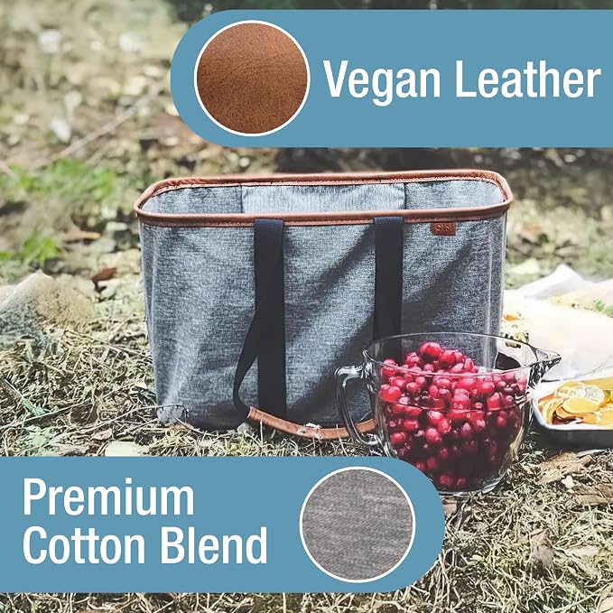 CleverMade Collapsible LUXE Tote, 30L Foldable Grocery Shopping Bag, Reusable