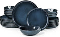 HaWare Plates and Bowls Set, Stoneware Dinnerware Sets, 24-Piece Hand-painted Dishware for 8, Ceramic Dinner Set for Home Kitchen, Microwave and Dishwasher Safe, Reactive Starry Blue