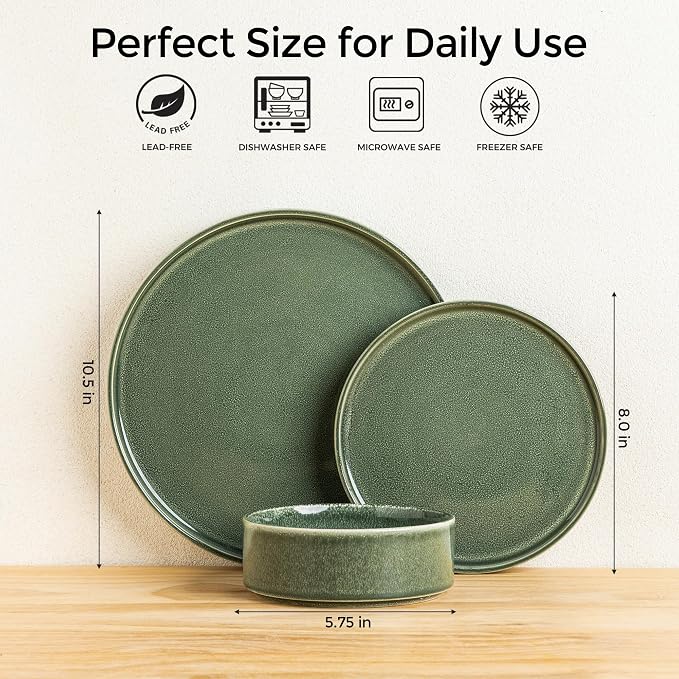AmorArc Ceramic Dinnerware Sets, Handmade Reactive Glaze Stoneware Plates and Bowls Sets,Highly Chip and Crack Resistant | Dishwasher & Microwave Safe Dishes Set, Service for 8 (24pc)