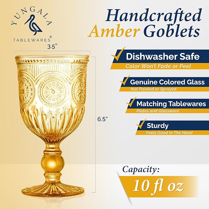 Amber Wine Glasses Set of 6 Vintage Hobnail Goblets 10 oz