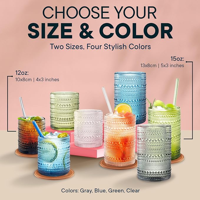 15 OZ Hobnail Drinking Set, Clear | Set of 12