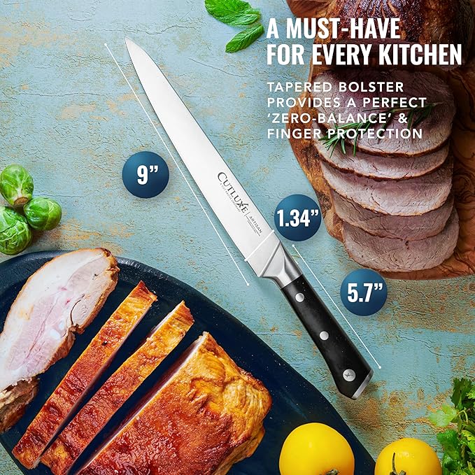 Cutluxe Turkey Carving Knife – 9" Carving Knife for Meat – Razor Sharp & Full Tang – High Carbon German Steel – Ergonomic Handle Design – Artisan Series