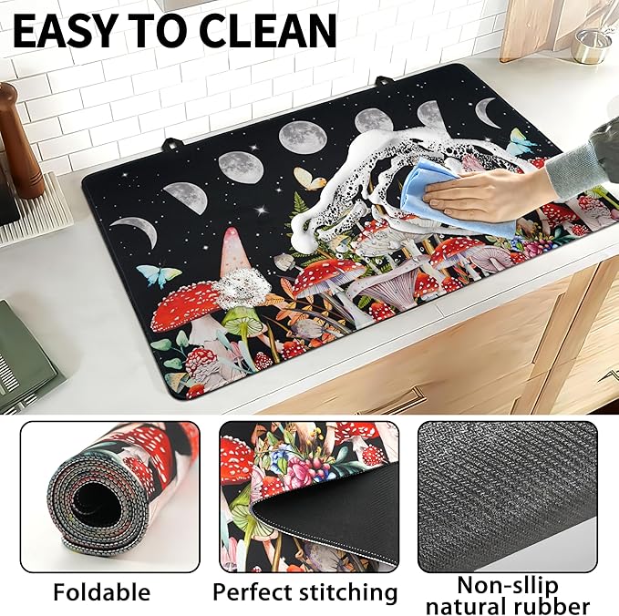 Farmhouse Mushroom Stove Top Covers for Electric Stove 20x28 Inch Farmhouse Heat Resistant Glass Top Stove Cover Washable Foldable Cooktop Protector