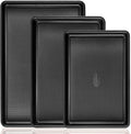 Cookie Sheets for Baking Nonstick - HONGBAKE Baking Sheet Pan Set of 3, Half/Quarter/Jelly Roll Pan for Oven with Diamond Texture Pattern, 57% Thicker Carbon Steel Cookie Trays, Dark Grey